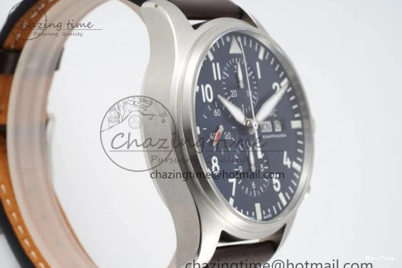 MIROTIME 0423 Pilot Chrono SS AZF 1:1 Best Edition Blue Dial on Brown Leather Strap A TimelessDesign 7060